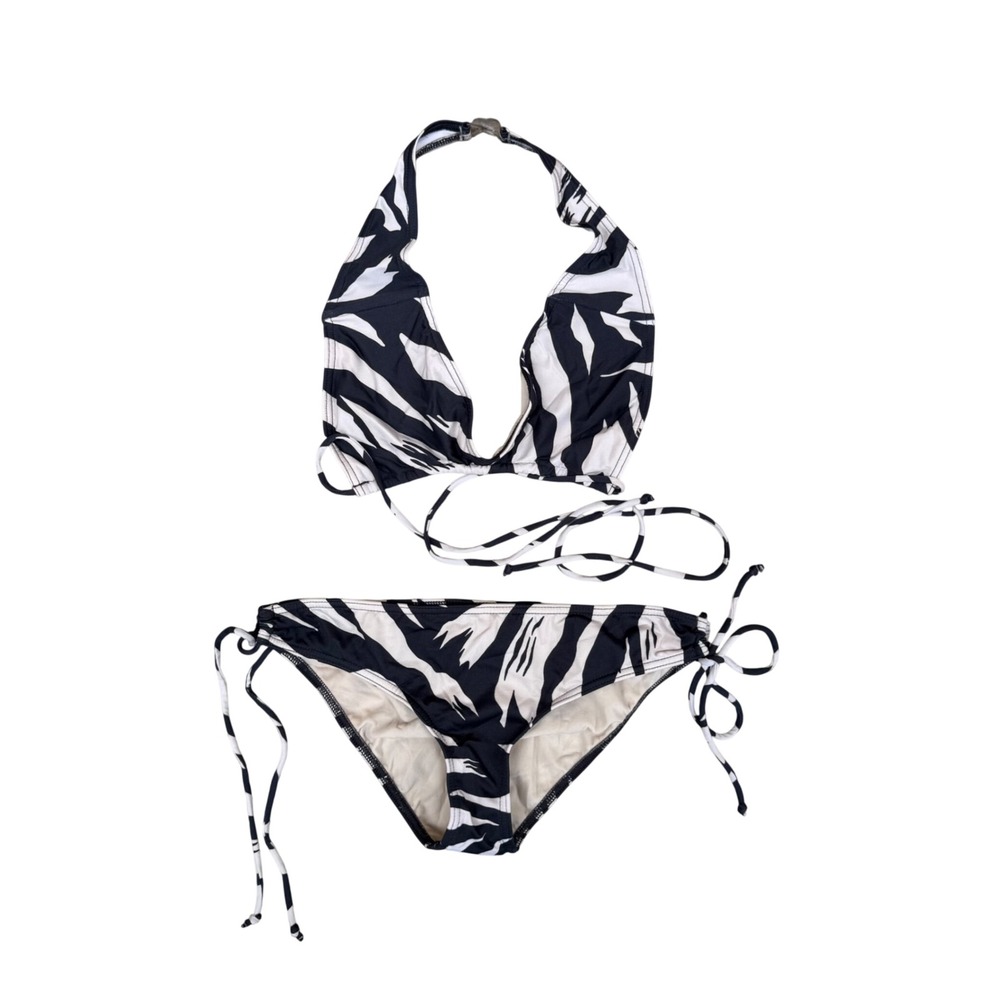 Marc by Marc Jacobs Zebra Print Bikini Set Black White Halter Side Tie Small